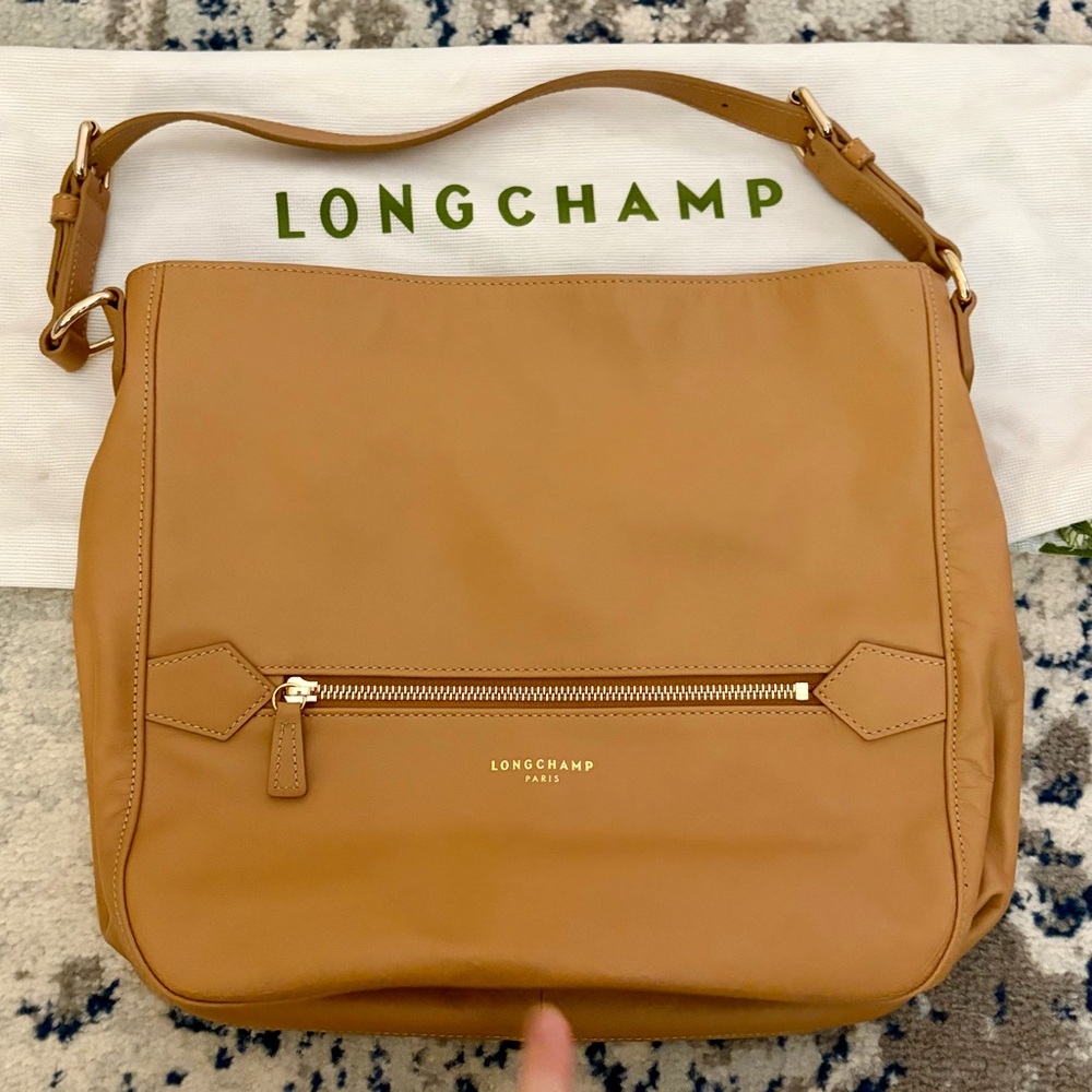 Longchamp Le Pliage Cuir Leather Hobo Shoulder Bag Camel